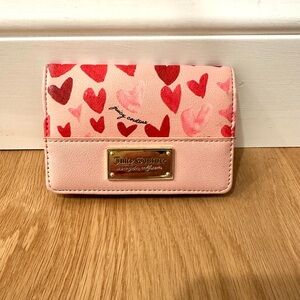 Juicy Couture Pink Wallet with Red Heart Pattern